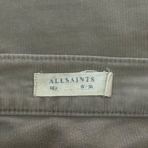 ALLSAINTS Button Fly Corduroy Pants REWORKED Trousers Beige Tan Slim Flat Front - Picture 9 of 11
